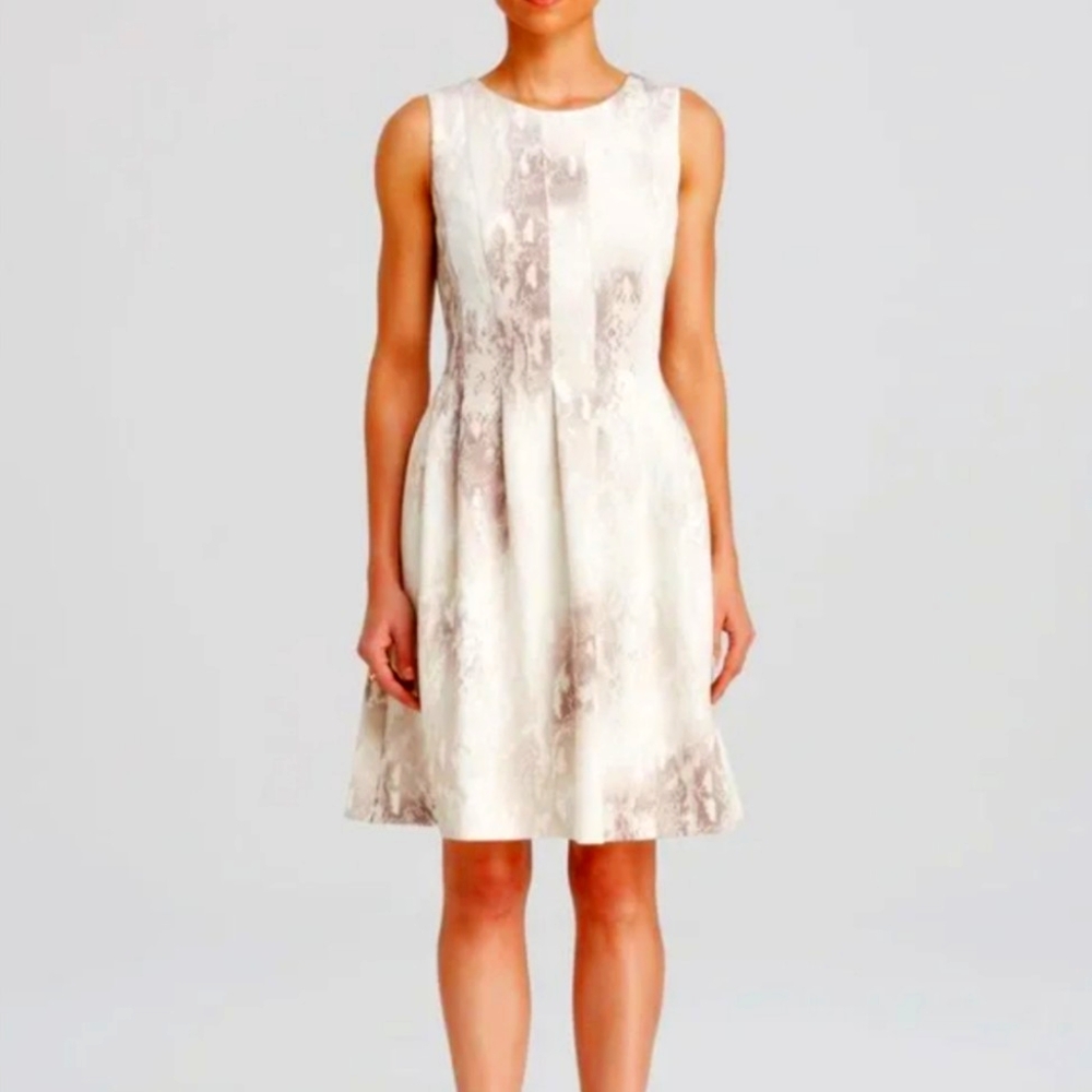 Calvin Klein Sleeveless Fit & Flare Stitch Pleat Beige  Dress Size 12